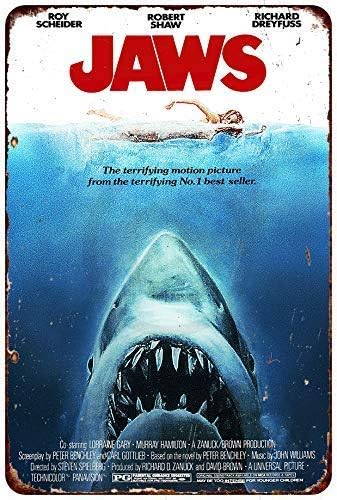 Vintage Collectible Signs - ป้ายโลหะ 1975 ภาพยนตร์เรื่อง Jaws สไตล์วินเทจ ผลิตซ้ำจากโลหะ