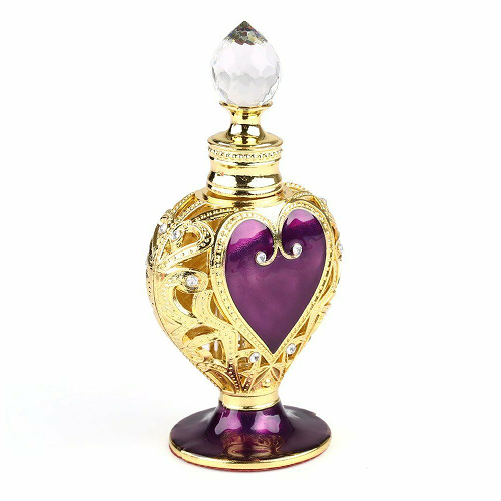 Vintage Collectible Perfume Bottles - ขวดน้ำหอมคริสตัลหรูหรา รูปทรงมงกุฎหัวใจสีม่วง ลายลูกไม้สีทองวินเทจ ขนาด 12 มล.