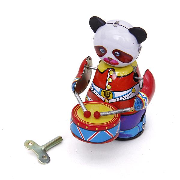 Vintage Collectible Figures - ของเล่นกลองแพนด้าไขลาน สไตล์วินเทจ ของสะสม รูปสัตว์โลหะ ของขวัญสำหรับตกแต่งบ้าน