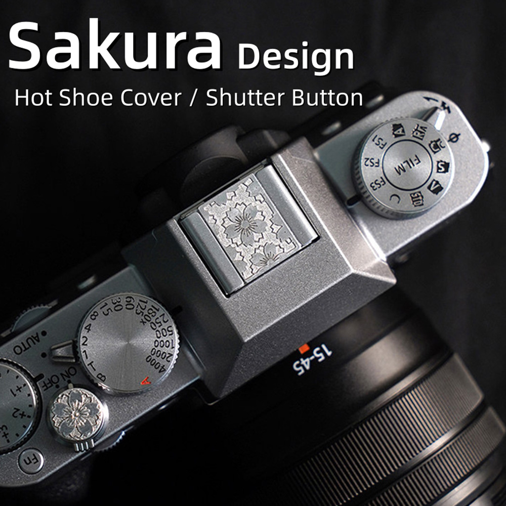 Lens Cap Vintage - ฝาครอบฮอตชูโลหะลายซากุระวินเทจ ปุ่มปลดล็อค สำหรับกล้องฟูจิ XT5 XT50 XT30