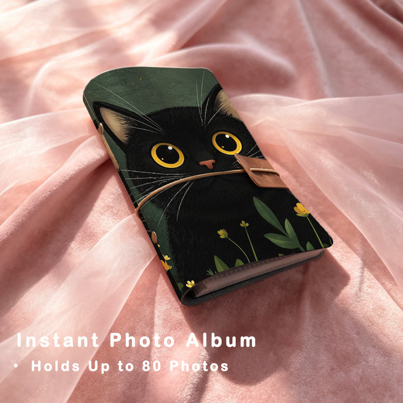 Polaroid Photo Album - สมุดภาพพิมพ์ลายแมวดำน่ารัก 6 ห่วง เติมรูปได้ 80 ช่อง