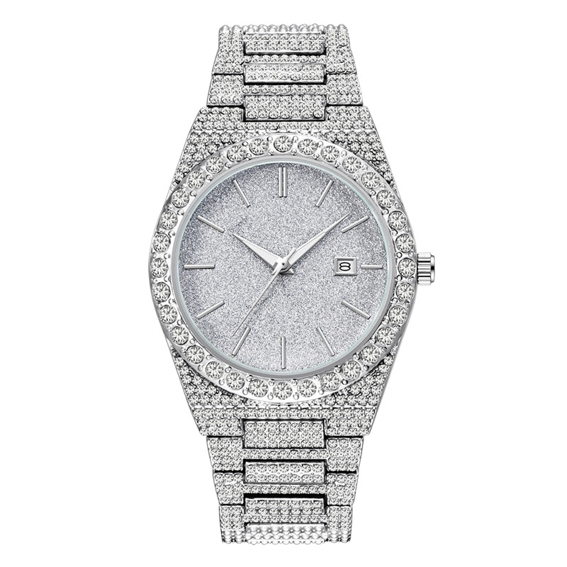 Vintage Watch Collecting - นาฬิกาข้อมือผู้ชายแบรนด์ดัง สไตล์ฮิปฮอป ประดับเพชร สายโลหะผสม แสดงวันที่ สีทอง